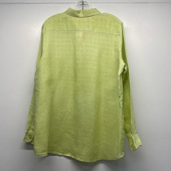 Coldwater Creek Size L Women's Lime Solid Button Up Shirt