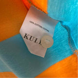Kule Size L Women's Blue-Orange Stripe Polo Long Sleeve Top