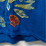 Johnny Was Size L Women's Blue Embroidered T-Shirt Short Sleeve Top