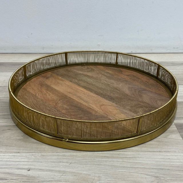 Brown-Gold Metal-Wood Tray