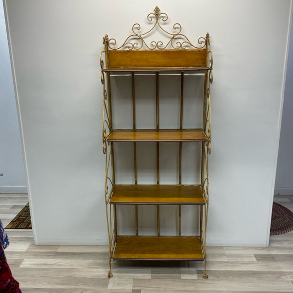 Folding Beige Metal-Wood Baker's Rack