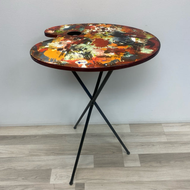 Black-Multi Wood-Metal  Paint Palette Shape Table