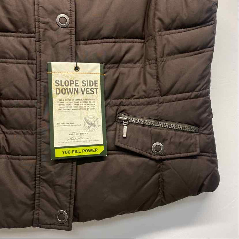 Eddie Bauer Women's Size Xl Brown Solid Zip Mock Neck Slope Side Down Vest