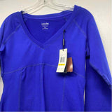 Calvin Klein Size M Women's Royal Blue Seams Long Sleeve V Neck Activewear Top