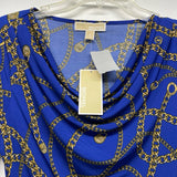 Michael Michael Kors Size S Women's Blue-Gold Print Cowl Neck Blouse