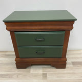 Side Table  Brown-Green Solid Wood 2 Drawers