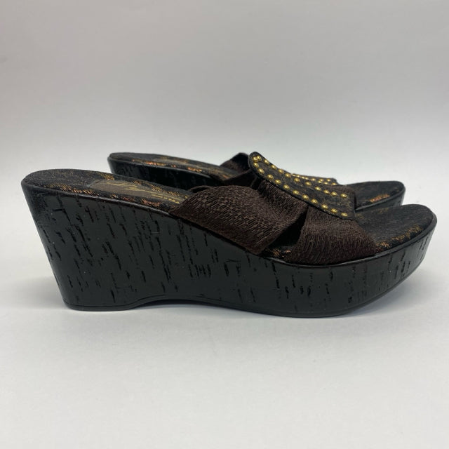 Degario Size 39-8 Women's Brown Animal Print Wedge Sandals