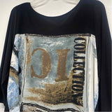 IC by Connie K Size Xl Women's Black-Multi Print Tunic Long Sleeve Top