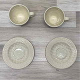 Longaberger Collectors Club Ivory Ceramic Teacup and Saucer - Set of 2