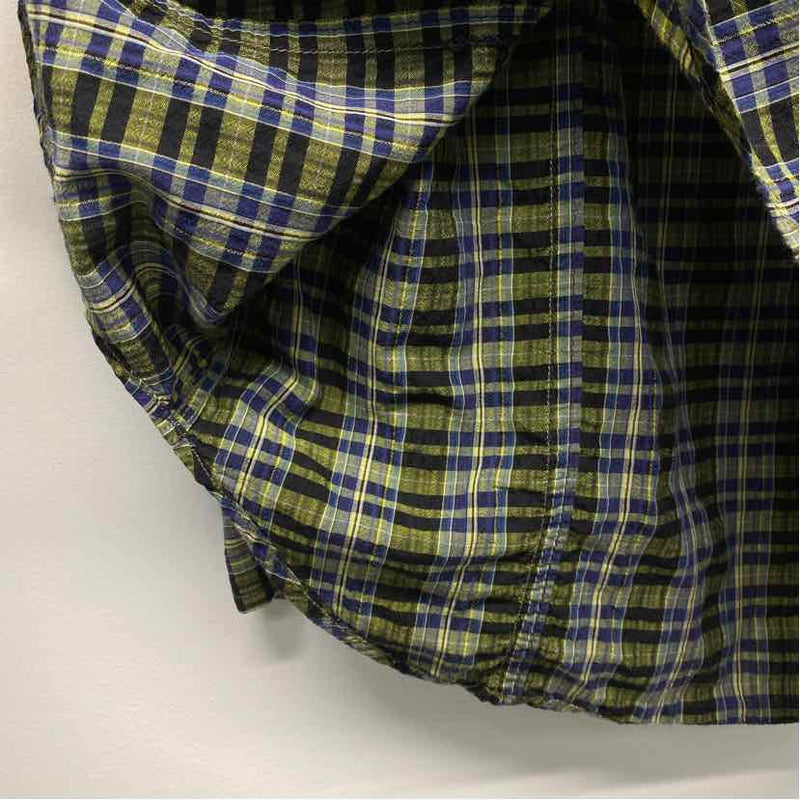 Bugatchi Size M Navy-Green Cotton Plaid Men's Men's Long Sleeve Shirt