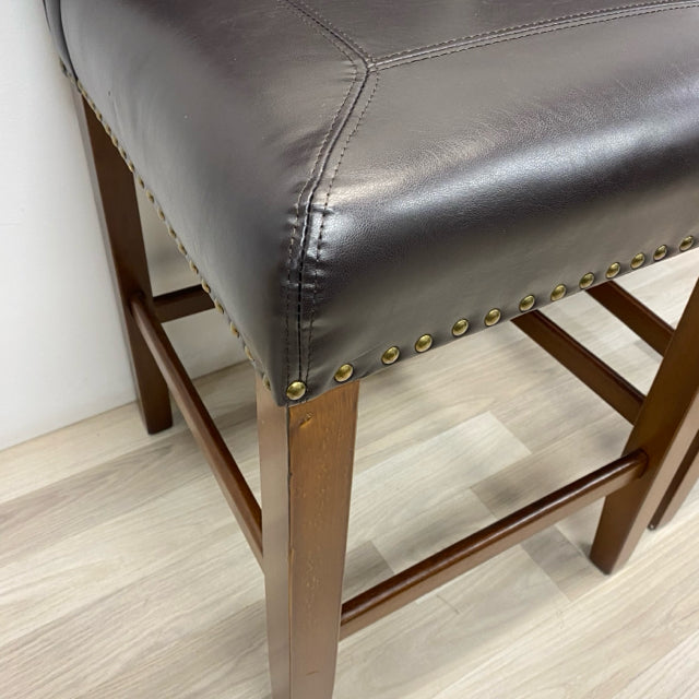 Pair Dark Brown Faux leather Counter Height Stool