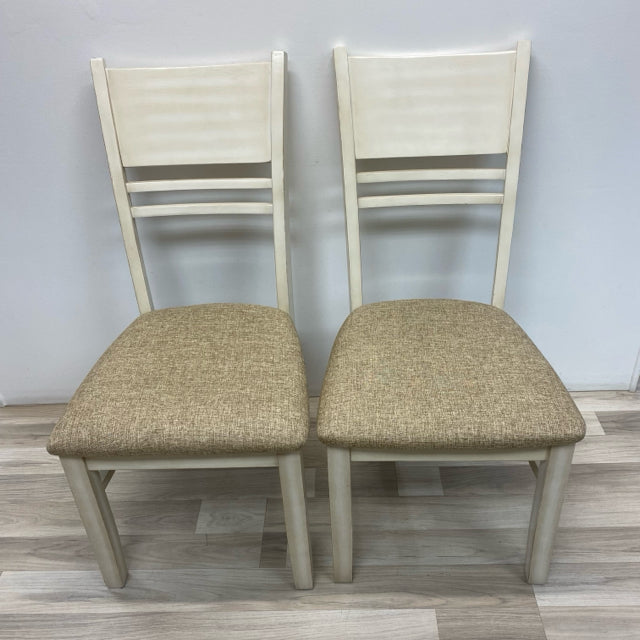 Cream Wood-Fabric Chairs - Sold as a Pair