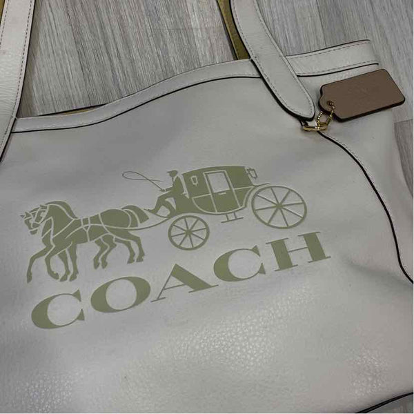 Coach Beige Leather Embossed Trademark Tote Handbag