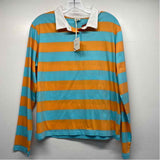 Kule Size L Women's Blue-Orange Stripe Polo Long Sleeve Top
