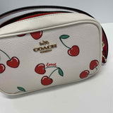 Coach White-Red Leather Cherries Print Wristlet Clutch