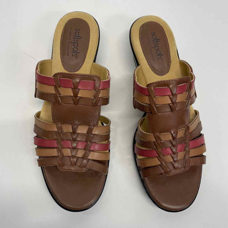 Softspots Size 8.5 Women's Brown Color Block Slip On Sandals