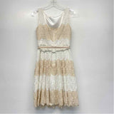 White House Black Market Size 0-XS Women's Tan-White Stripe Fit And Flare Dress