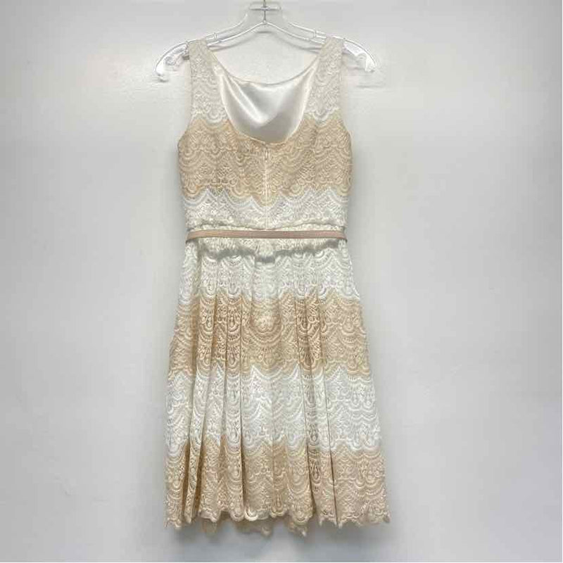 White House Black Market Size 0-XS Women's Tan-White Stripe Fit And Flare Dress