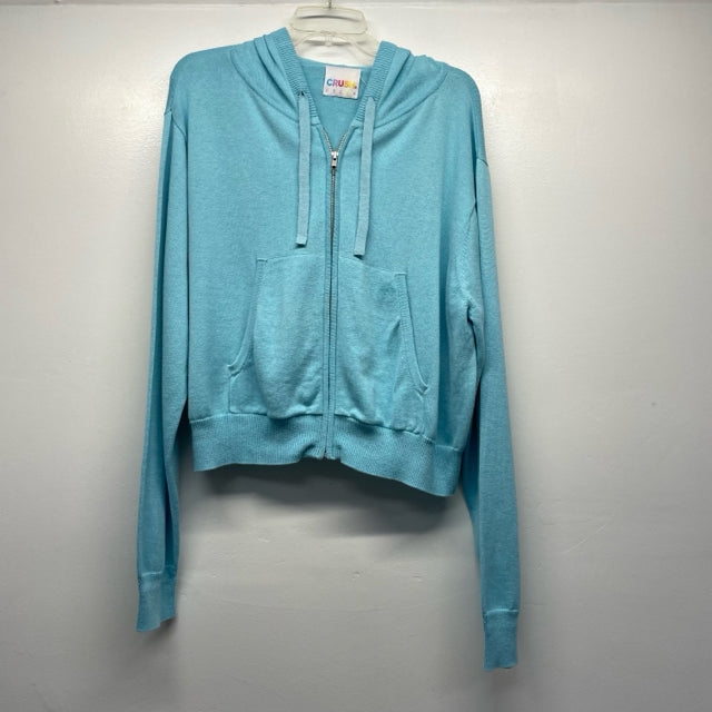 Crush 01234 Size L Women's Aqua Solid Zip Up/Hoodie Sweater