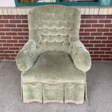 High Wing Back Green Textile Tufted Chair