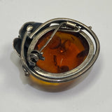 Oval Polished Baltic Amber Stone Set in Sterling silver with Foliate and Floral