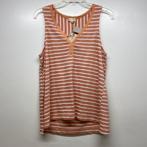 Hem and Thread Women's Size M Peach-White Striped V Neck Sleeveless Top