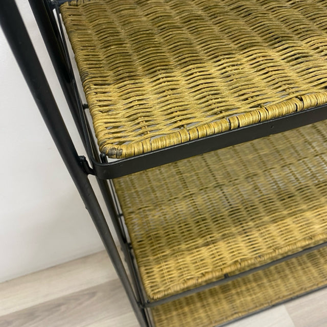 Folding Black-Tan Metal- Wicker Baker's Rack