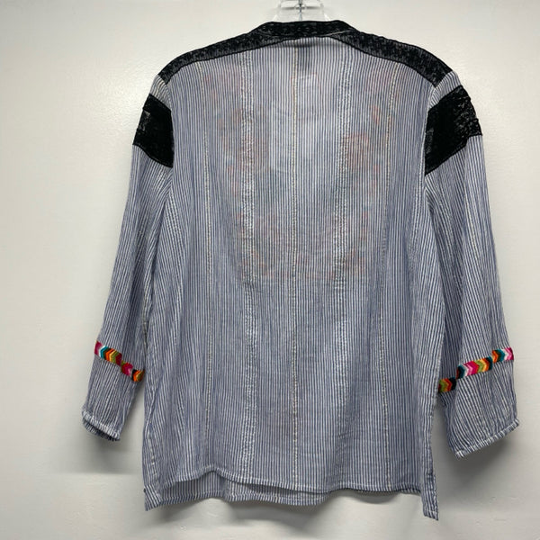 Desigual Size S Women's Blue-White Patchwork Long Sleeve Top