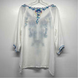 Johnny Was Size S Women's White-Multicolor Embroidered 3/4 Sleeve Blouse