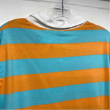 Kule Size L Women's Blue-Orange Stripe Polo Long Sleeve Top