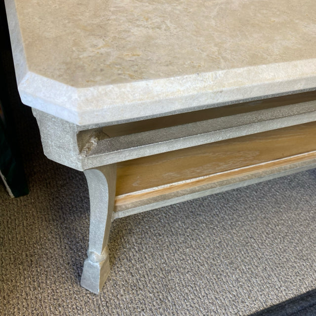 Beige Stone-Wrought Iron Coffee Table