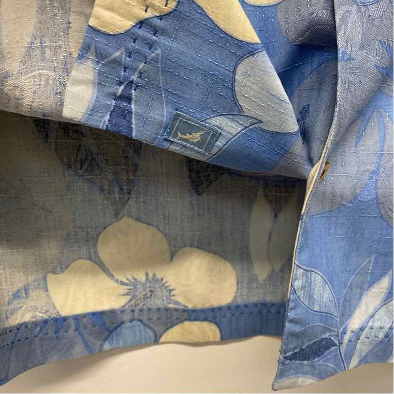 Tommy Bahama Size L Blue-White Silk Floral Men's Men's Short Sleeve Shirt