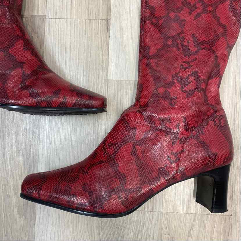 Naturalizer Size 10 Women's Red Animal Print Pull On Boots