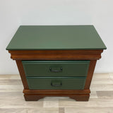 Side Table  Brown-Green Solid Wood 2 Drawers