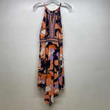 London Times Size 8-M Women's Navy-Peach Pattern Halter Dress