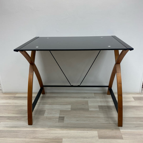 Black- Brown Wood-Glass Desk