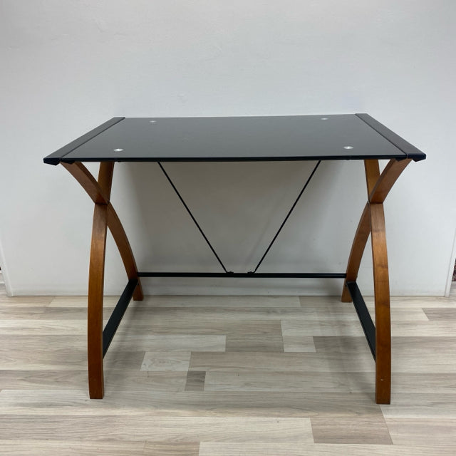 Black- Brown Wood-Glass Desk