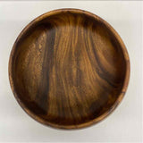 Made in Phillippines Round Brown Acacia Wood Calabash Salad Bowl w Serving Tongs
