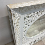 White Wood  Square Ornate Mirror