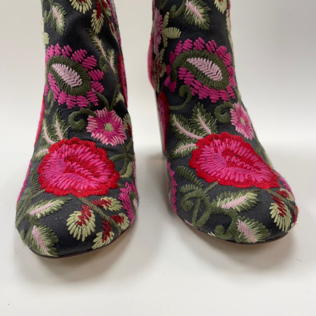 Sole Society Size 6 Women's Pink-Multi Embroidered High Heel Booties