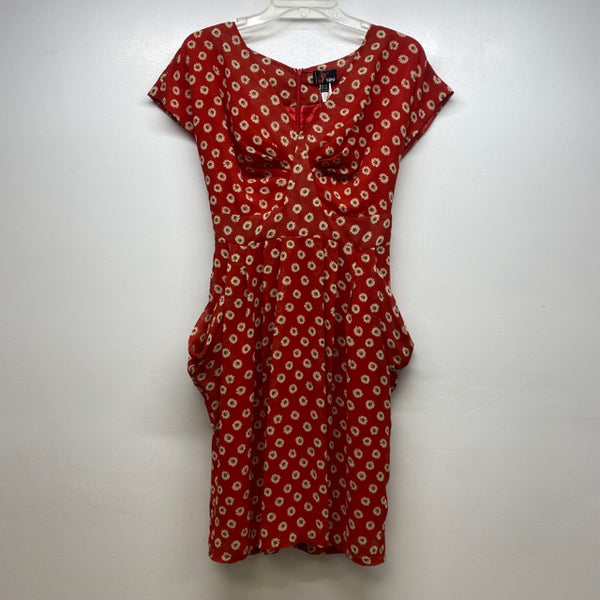 Yumi Size M-8/10 Women's Red-Multi Floral Cap Sleeve Dress