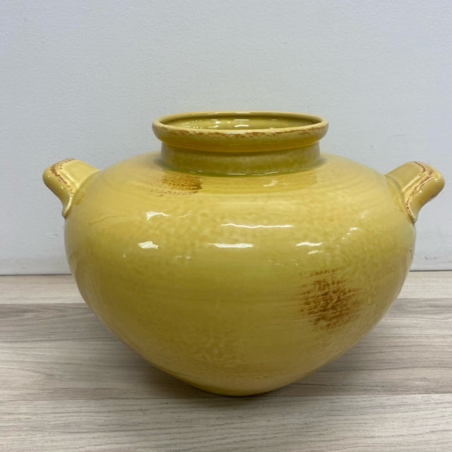 Yellow Ceramic Pottery Vase with Handles