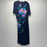 Elie Tahari Size Xl Women's Navy-Multicolor Pattern Maxi-Short Sleeve Dress