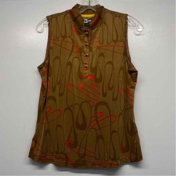 Jamie Sadock Size S Women's Brown-Red Pattern Mock Neck Sleeveless Top