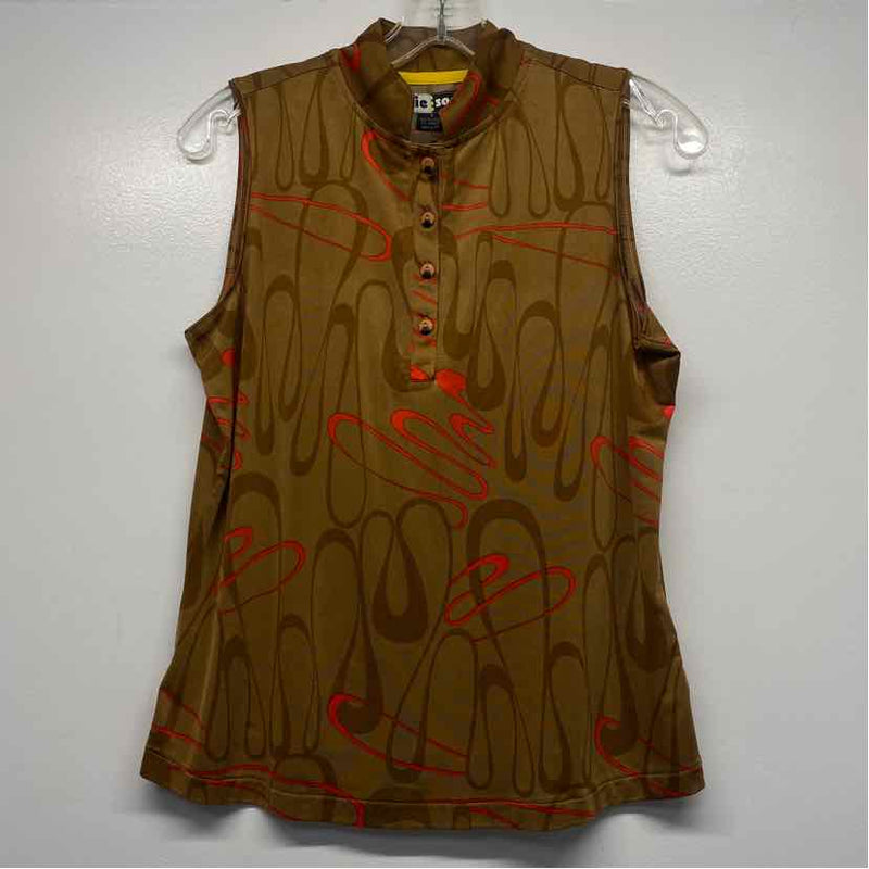 Jamie Sadock Size S Women's Brown-Red Pattern Mock Neck Sleeveless Top