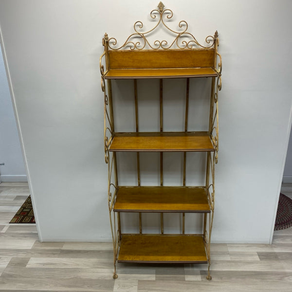 Folding Beige Metal-Wood Baker's Rack