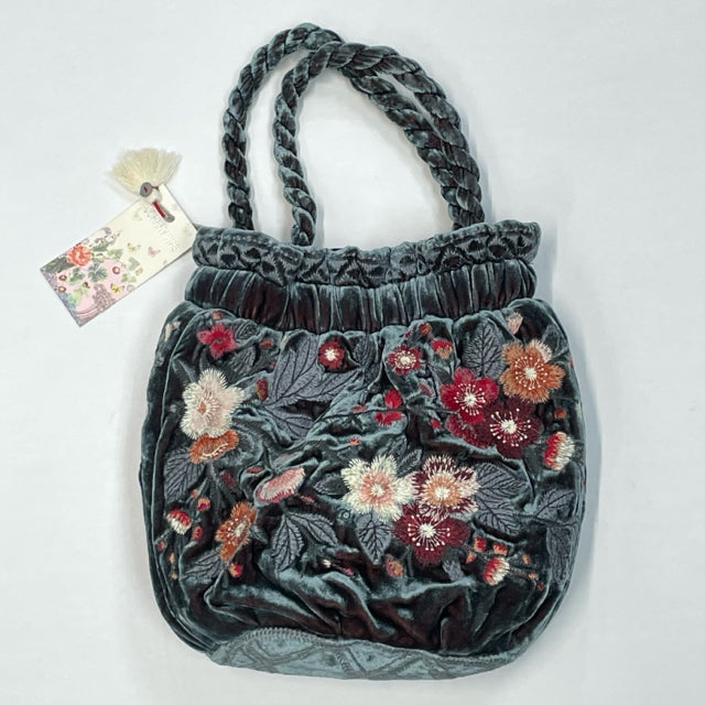 Johnny Was Blue-Multicolored Velvet Embroidered Shoulder Handbag