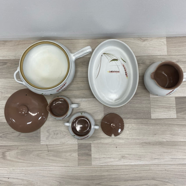 5 PC Denby White-Taupe Stoneware Serving Set