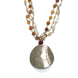 Carnelian, shell and pearls 3 chain strand necklace