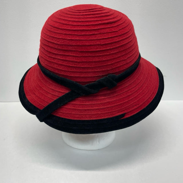 Diane Harty Millinery Red-Black Felt Colorblock Spy Brim Hat